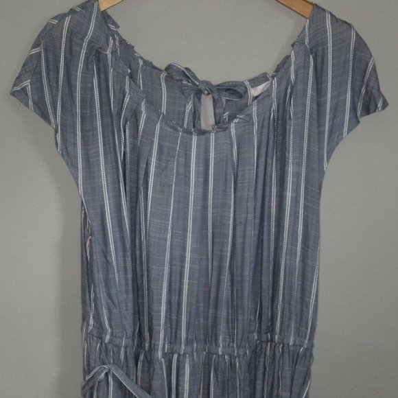 Lauren Conrad Striped Pleated Neck Dress H10666 - Picture 3 of 11